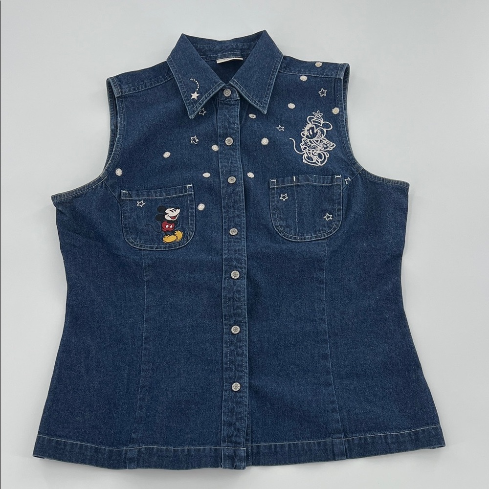 Denim Sleeveless button front Embroidered‎ Minnie Mickey Disney Bound